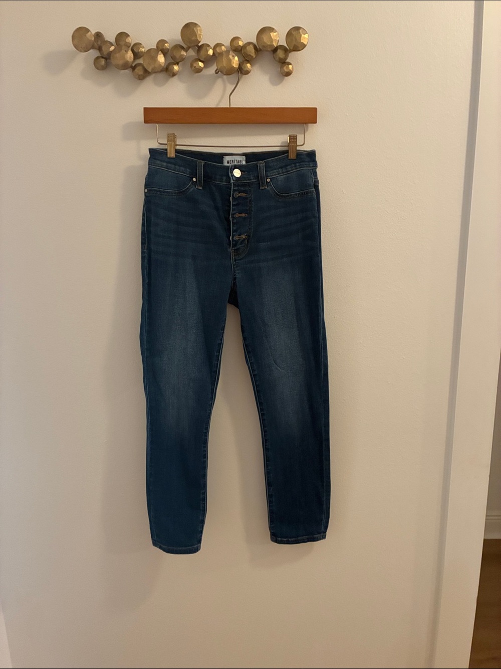 High-Rise Button-Fly Ankle Jeans in Dark Indigo